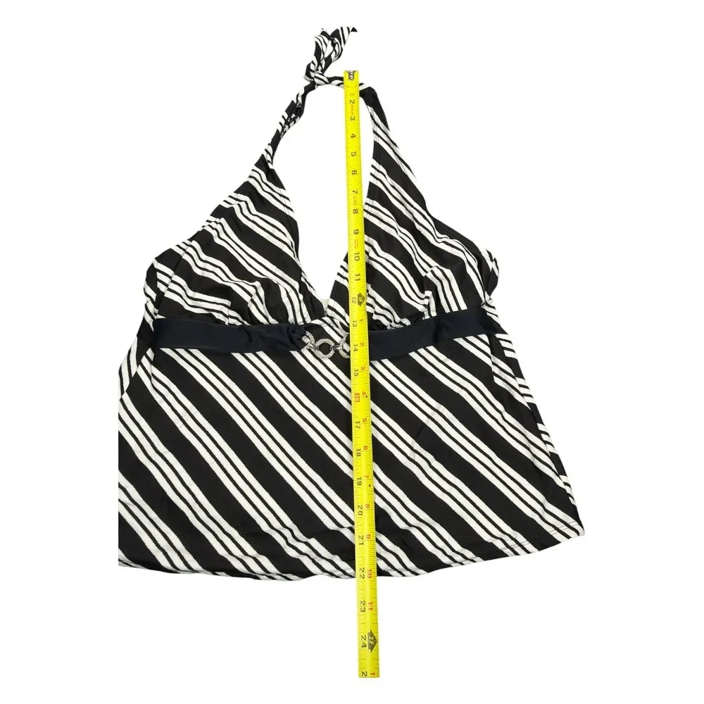 Merona Black White Striped Halter Tankini Top Rhinestone Buckle Size Large